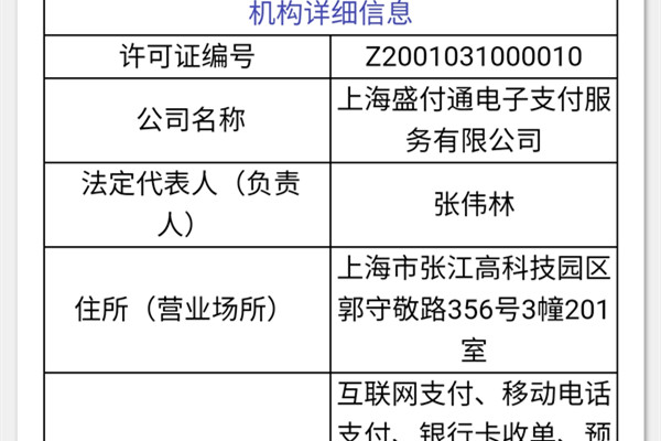 盛付通支付资质查询